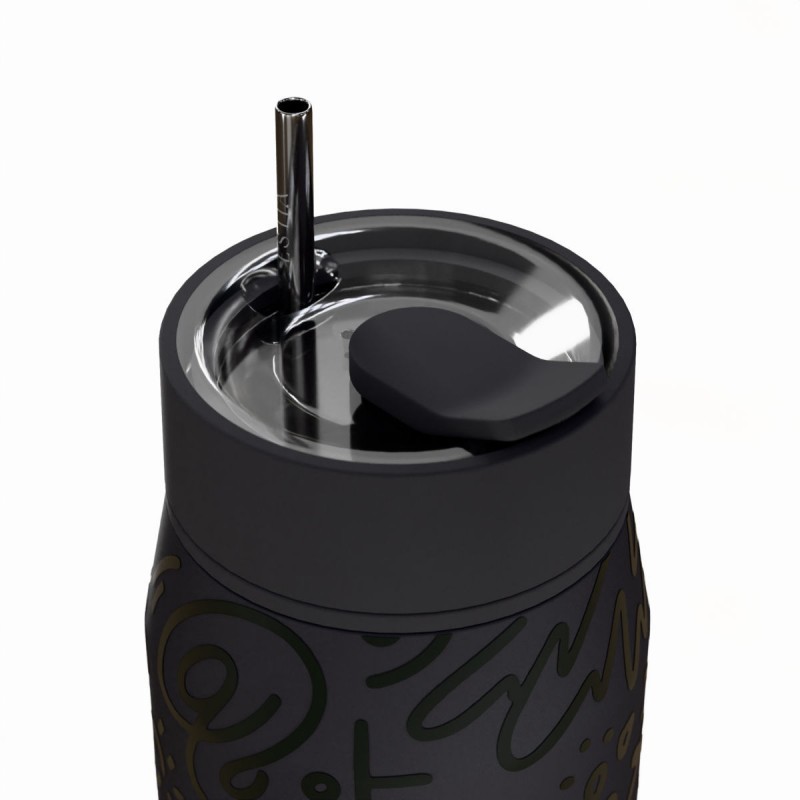 Ποτήρι Θερμός Ανοξείδωτο BPA Free 360ml Noir Echo Με Καλαμάκι Lens Save The Aegean Estia 