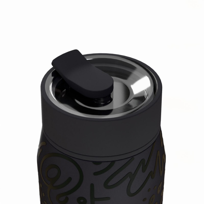 Ποτήρι Θερμός Ανοξείδωτο BPA Free 360ml Noir Echo Με Καλαμάκι Lens Save The Aegean Estia 