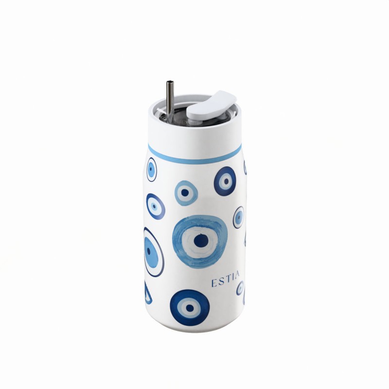 Ποτήρι Θερμός Ανοξείδωτο BPA Free 360ml Spirit Luck Με Καλαμάκι Lens Save The Aegean Estia 