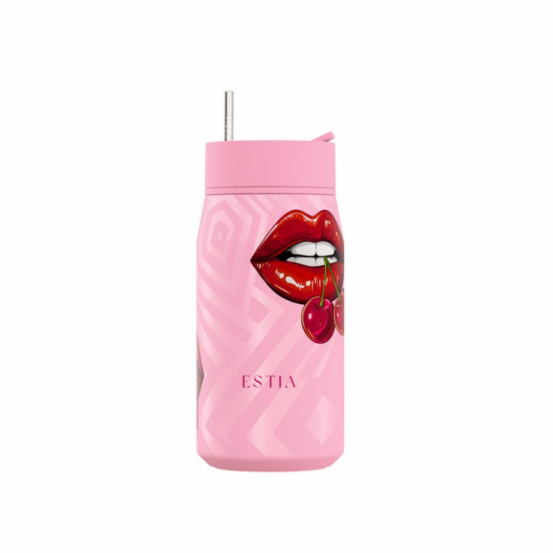 Ποτήρι Θερμός Ανοξείδωτο BPA Free 360ml Blush Pop Με Καλαμάκι Lens Save The Aegean Estia 