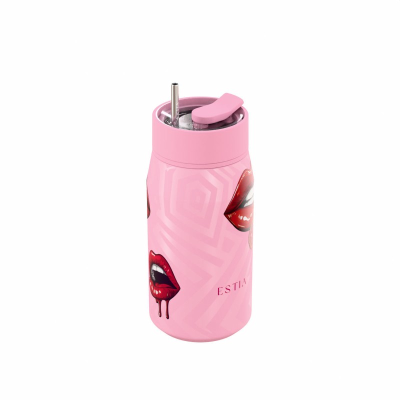 Ποτήρι Θερμός Ανοξείδωτο BPA Free 360ml Blush Pop Με Καλαμάκι Lens Save The Aegean Estia 