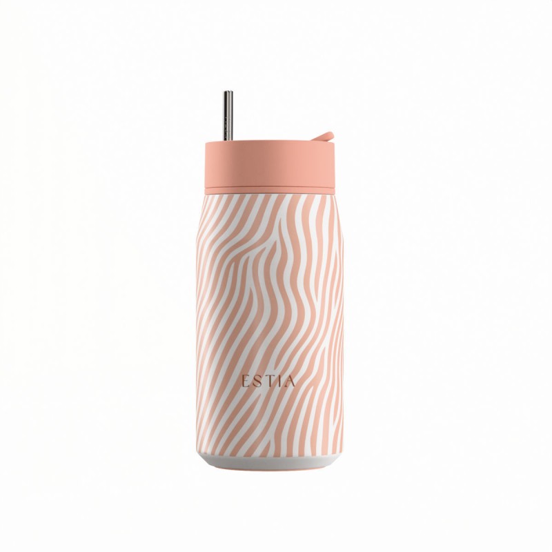Ποτήρι Θερμός Ανοξείδωτο BPA Free 360ml Soft Ripple Με Καλαμάκι Lens Save The Aegean Estia 