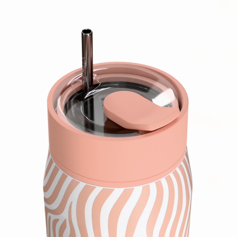 Ποτήρι Θερμός Ανοξείδωτο BPA Free 360ml Soft Ripple Με Καλαμάκι Lens Save The Aegean Estia 