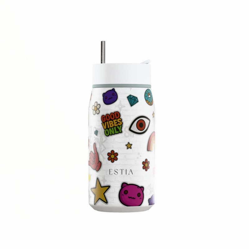 Ποτήρι Θερμός Ανοξείδωτο BPA Free 360ml Urban Vibes Με Καλαμάκι Lens Save The Aegean Estia 