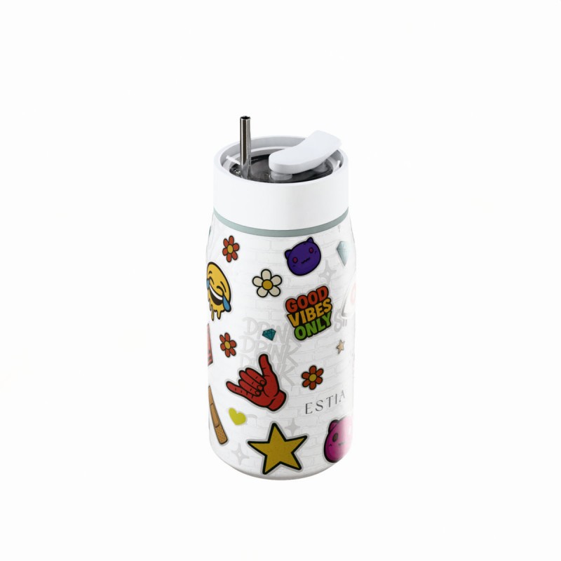 Ποτήρι Θερμός Ανοξείδωτο BPA Free 360ml Urban Vibes Με Καλαμάκι Lens Save The Aegean Estia 