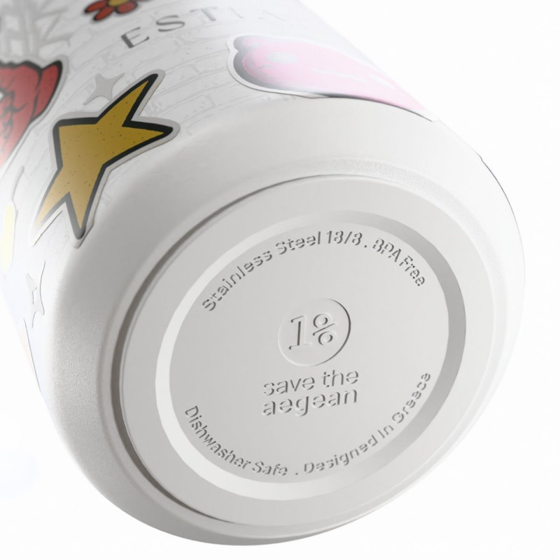 Ποτήρι Θερμός Ανοξείδωτο BPA Free 360ml Urban Vibes Με Καλαμάκι Lens Save The Aegean Estia 
