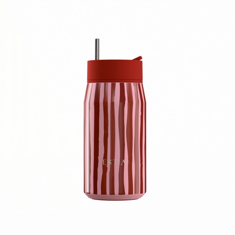 Ποτήρι Θερμός Ανοξείδωτο BPA Free 360ml Viva Stripe Με Καλαμάκι Lens Save The Aegean  Estia 