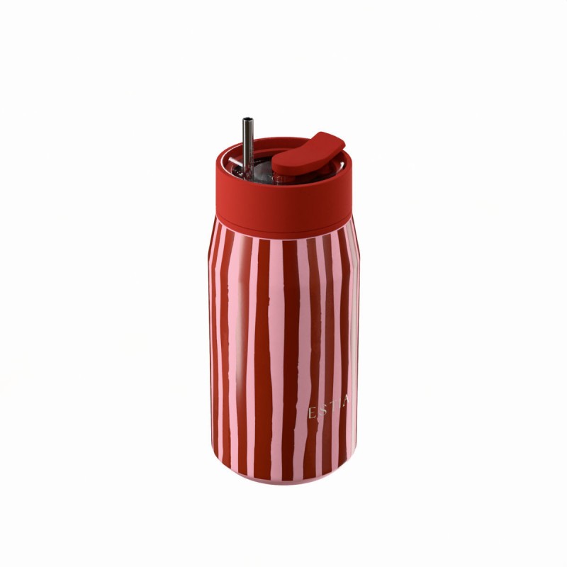 Ποτήρι Θερμός Ανοξείδωτο BPA Free 360ml Viva Stripe Με Καλαμάκι Lens Save The Aegean  Estia 