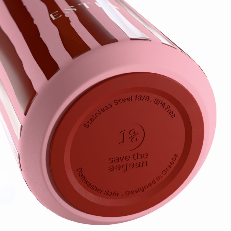 Ποτήρι Θερμός Ανοξείδωτο BPA Free 360ml Viva Stripe Με Καλαμάκι Lens Save The Aegean  Estia 