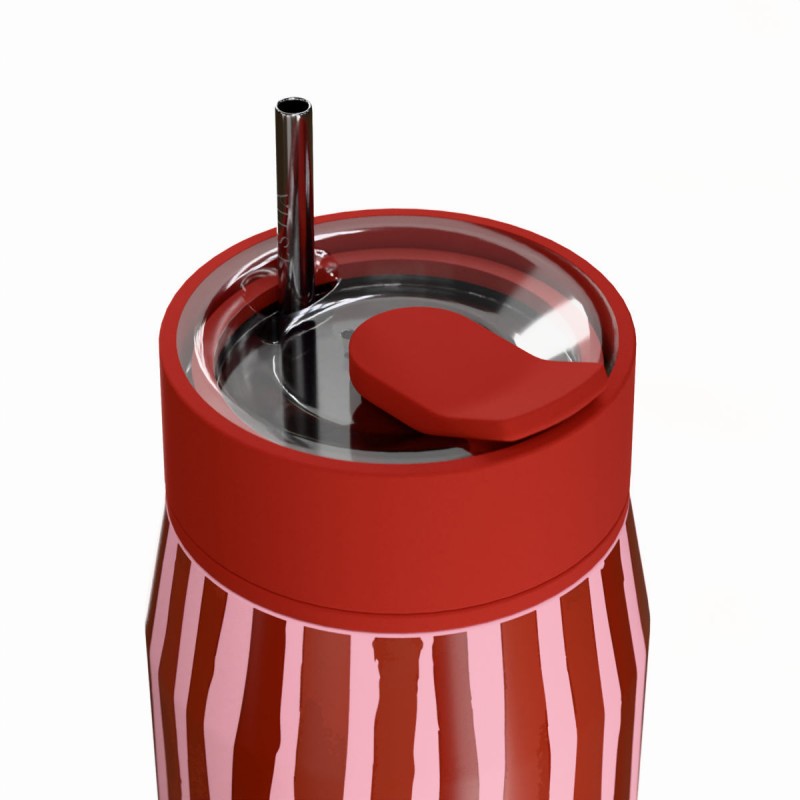Ποτήρι Θερμός Ανοξείδωτο BPA Free 360ml Viva Stripe Με Καλαμάκι Lens Save The Aegean  Estia 