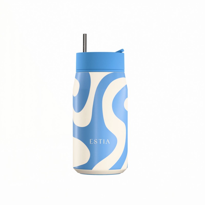 Ποτήρι Θερμός Ανοξείδωτο BPA Free 360ml Ocean Waves Με Καλαμάκι Lens Save The Aegean Estia 