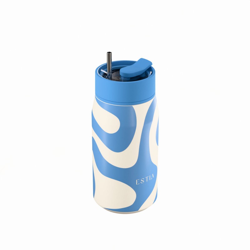 Ποτήρι Θερμός Ανοξείδωτο BPA Free 360ml Ocean Waves Με Καλαμάκι Lens Save The Aegean Estia 