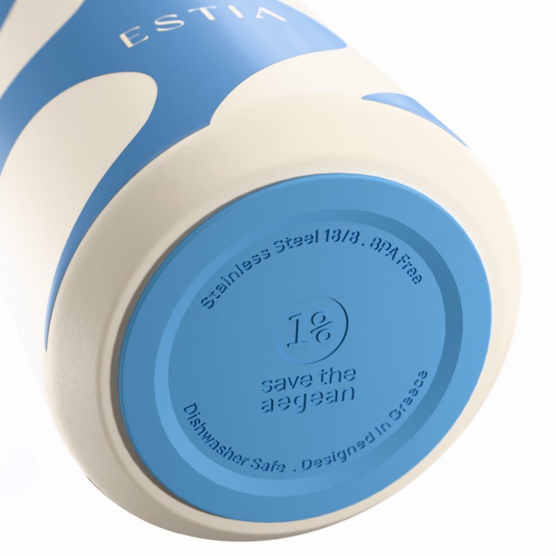 Ποτήρι Θερμός Ανοξείδωτο BPA Free 360ml Ocean Waves Με Καλαμάκι Lens Save The Aegean Estia 