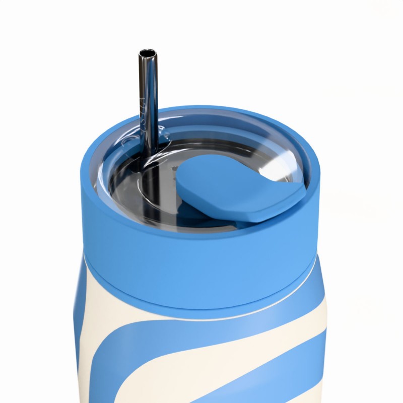 Ποτήρι Θερμός Ανοξείδωτο BPA Free 360ml Ocean Waves Με Καλαμάκι Lens Save The Aegean Estia 