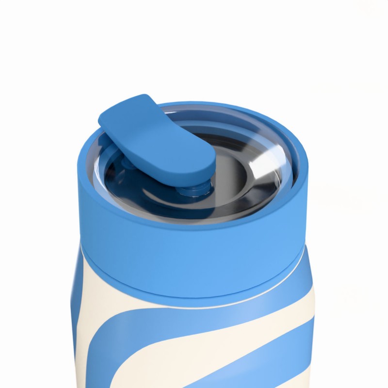 Ποτήρι Θερμός Ανοξείδωτο BPA Free 360ml Ocean Waves Με Καλαμάκι Lens Save The Aegean Estia 