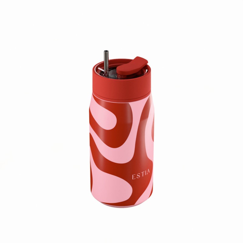 Ποτήρι Θερμός Ανοξείδωτο BPA Free 360ml Coral Waves Με Καλαμάκι Lens Save The Aegean Estia 