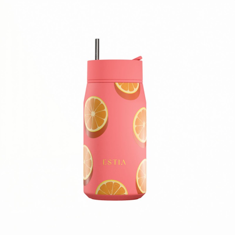 Ποτήρι Θερμός Ανοξείδωτο BPA Free Lens Save the Aegean 360ml Orange Pop Mε Καλαμάκι Estia 