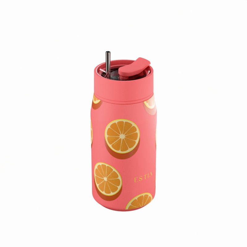 Ποτήρι Θερμός Ανοξείδωτο BPA Free Lens Save the Aegean 360ml Orange Pop Mε Καλαμάκι Estia 