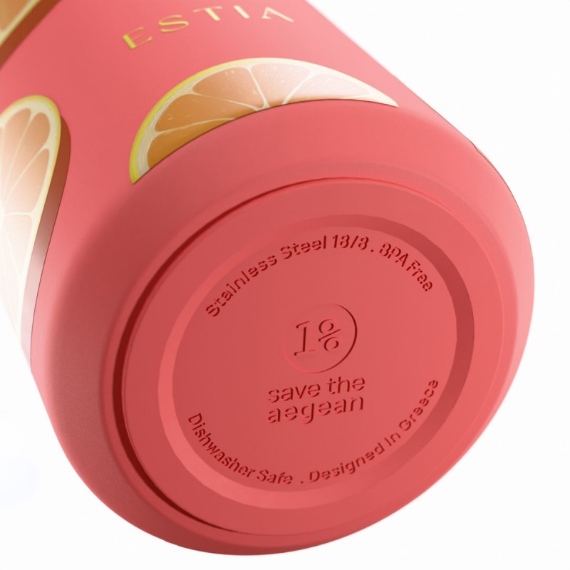 Ποτήρι Θερμός Ανοξείδωτο BPA Free Lens Save the Aegean 360ml Orange Pop Mε Καλαμάκι Estia 