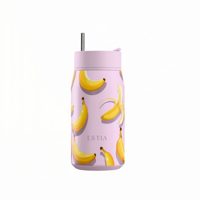 Ποτήρι Θερμός Ανοξείδωτο BPA Free 360ml Banana Mood Με Καλαμάκι Lens Save The Aegean  Estia 