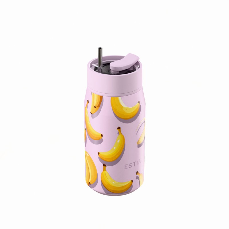 Ποτήρι Θερμός Ανοξείδωτο BPA Free 360ml Banana Mood Με Καλαμάκι Lens Save The Aegean  Estia 