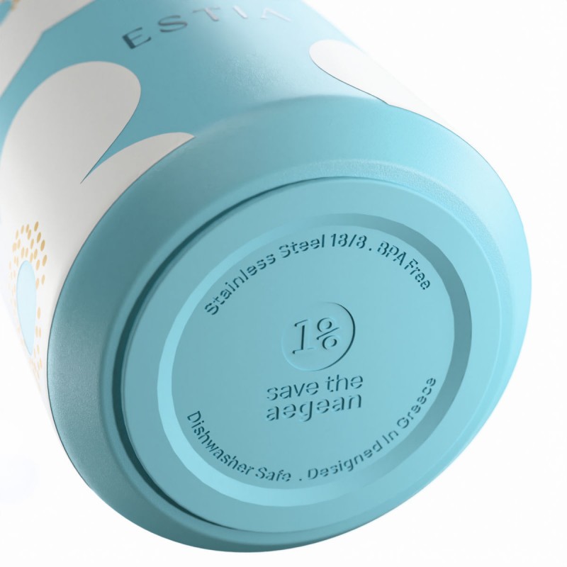 Ποτήρι Θερμός Ανοξείδωτο BPA Free 360ml Blue Daisy Με Καλαμάκι Lens Save The Aegean Estia 