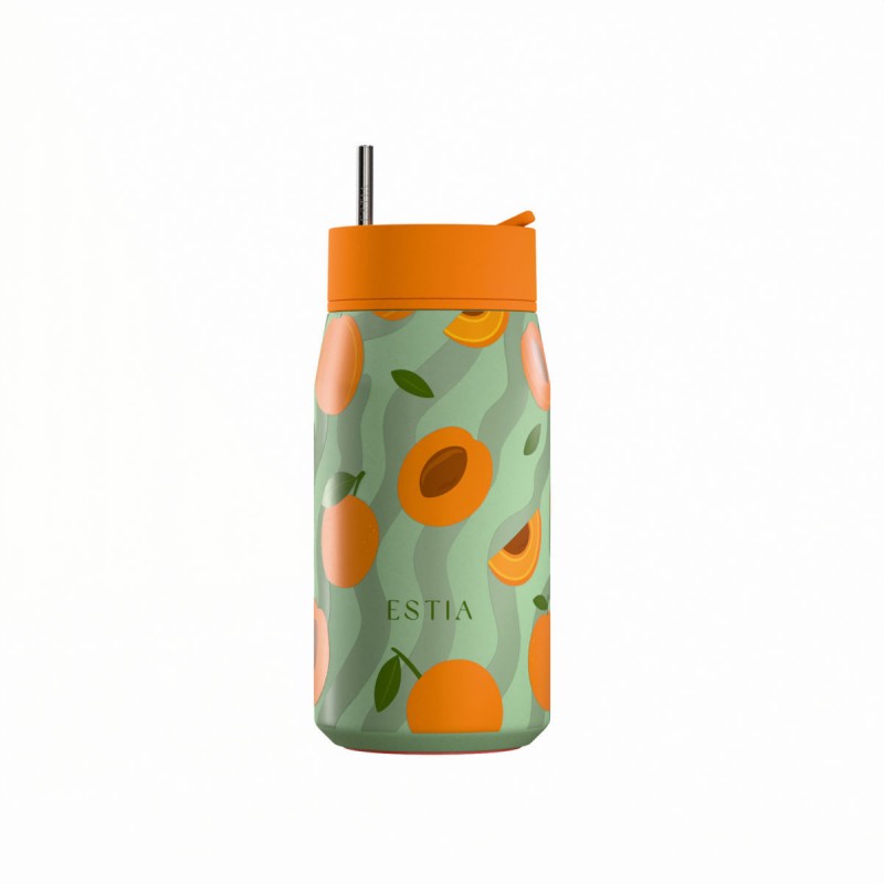 Ποτήρι Θερμός Ανοξείδωτο BPA Free 360ml Peach Garden Με Καλαμάκι Lens Save The Aegean Estia 