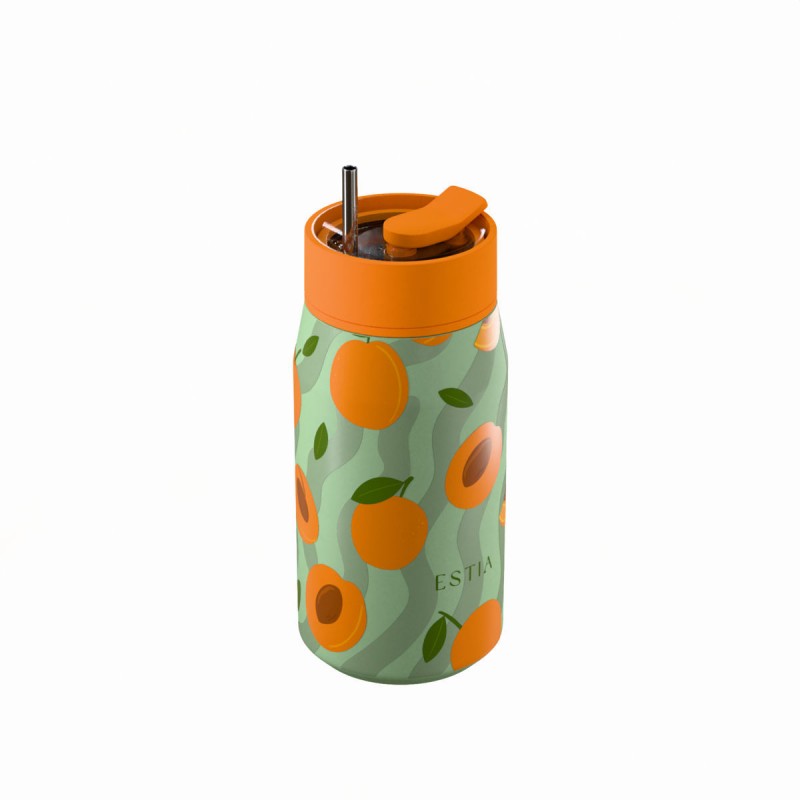 Ποτήρι Θερμός Ανοξείδωτο BPA Free 360ml Peach Garden Με Καλαμάκι Lens Save The Aegean Estia 