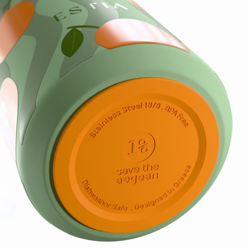 Ποτήρι Θερμός Ανοξείδωτο BPA Free 360ml Peach Garden Με Καλαμάκι Lens Save The Aegean Estia 