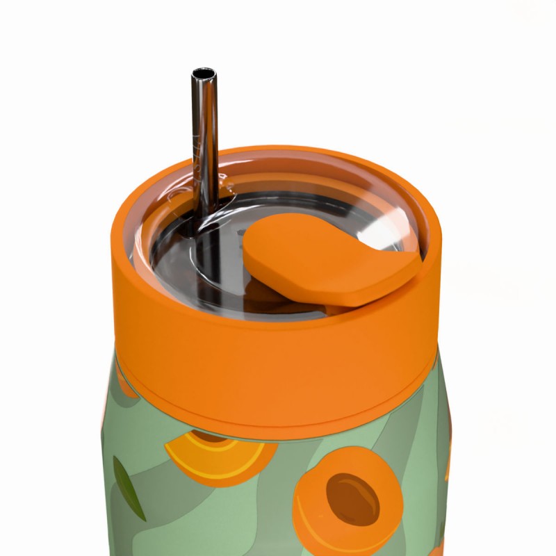 Ποτήρι Θερμός Ανοξείδωτο BPA Free 360ml Peach Garden Με Καλαμάκι Lens Save The Aegean Estia 