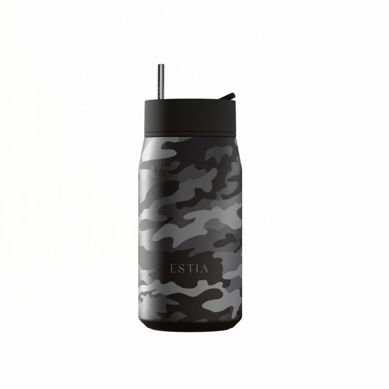 Ποτήρι Θερμός Ανοξείδωτο BPA Free 360ml Dark Camo Με Καλαμάκι  Lens Save The Aegean Estia