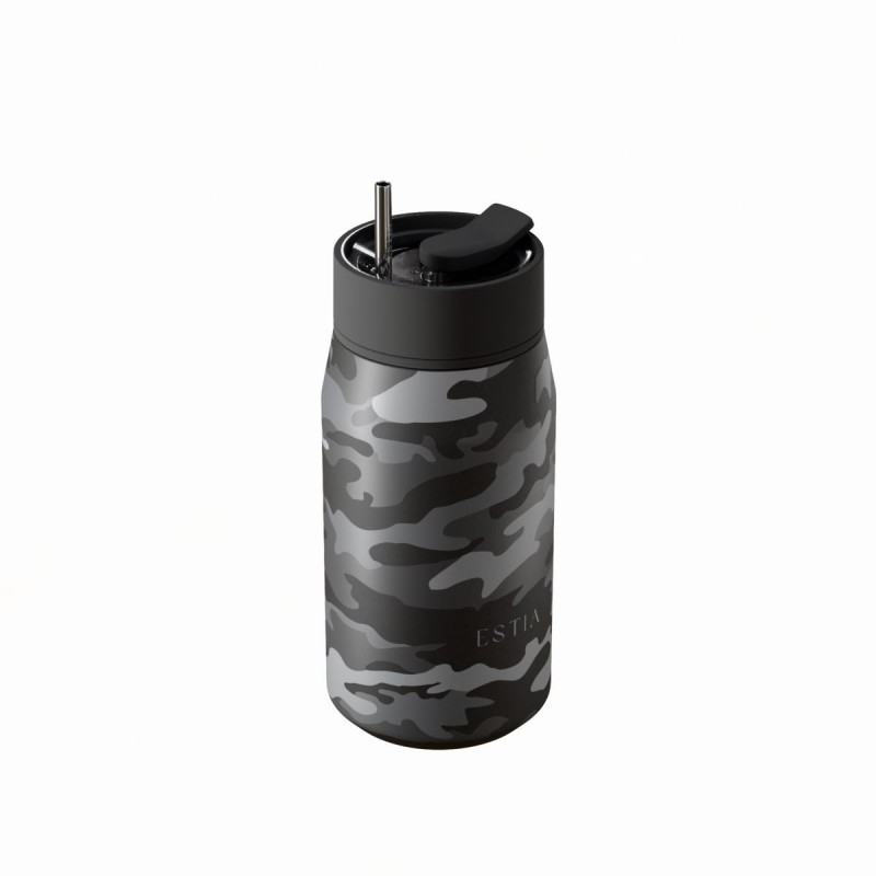Ποτήρι Θερμός Ανοξείδωτο BPA Free 360ml Dark Camo Με Καλαμάκι  Lens Save The Aegean Estia