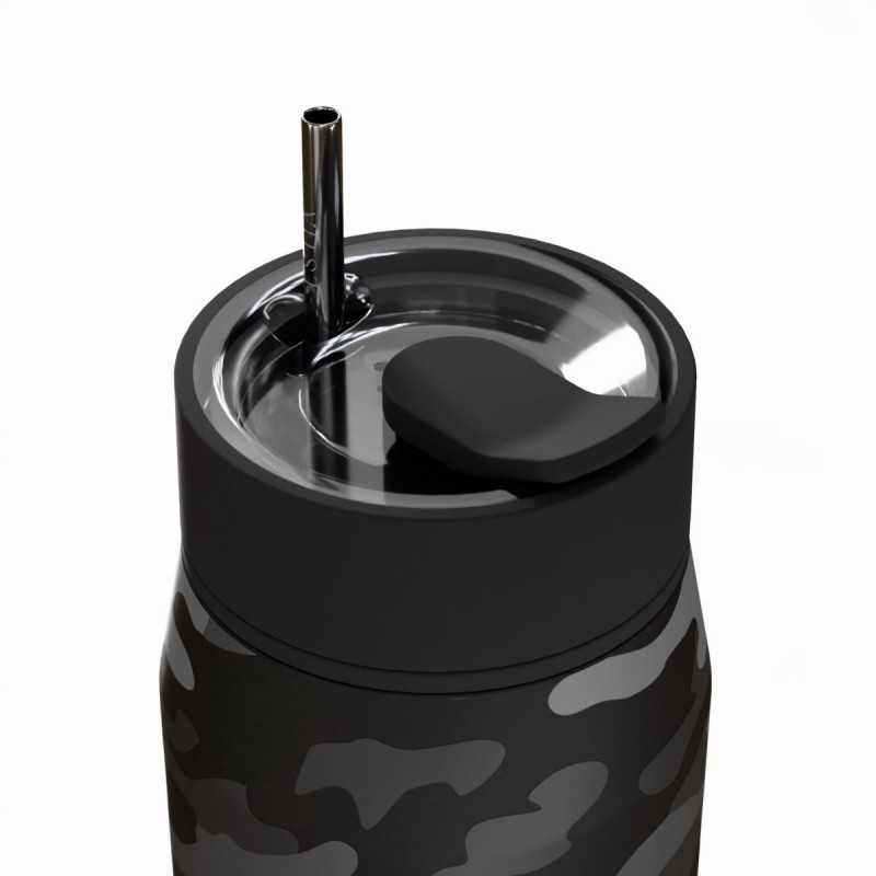 Ποτήρι Θερμός Ανοξείδωτο BPA Free 360ml Dark Camo Με Καλαμάκι  Lens Save The Aegean Estia