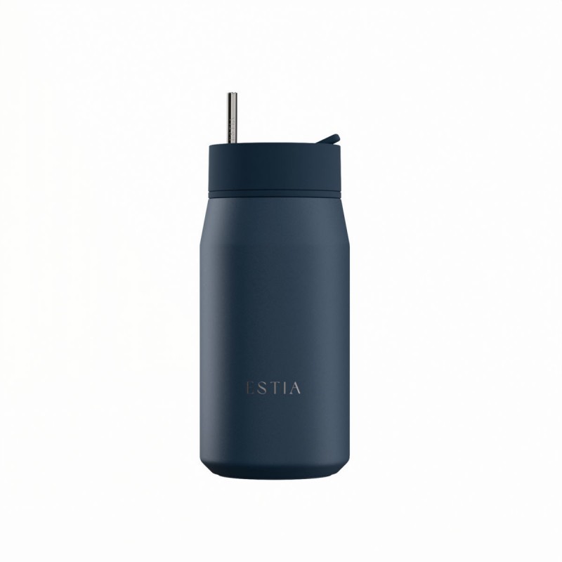 Ποτήρι Θερμός Ανοξείδωτο BPA Free 360ml Indigo Με Καλαμάκι Lens Save The Aegean Estia 