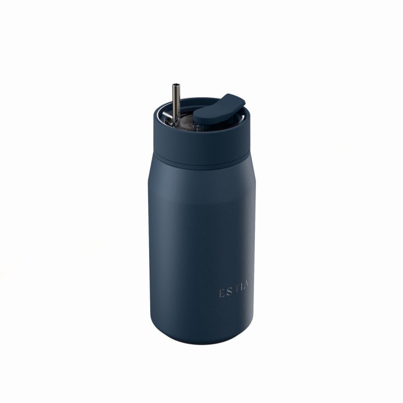 Ποτήρι Θερμός Ανοξείδωτο BPA Free 360ml Indigo Με Καλαμάκι Lens Save The Aegean Estia 