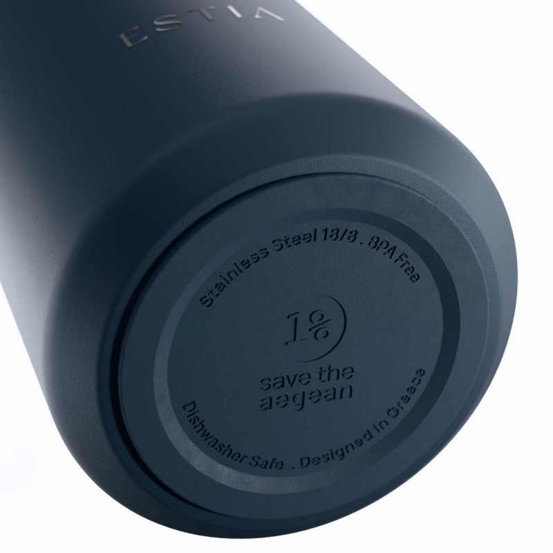 Ποτήρι Θερμός Ανοξείδωτο BPA Free 360ml Indigo Με Καλαμάκι Lens Save The Aegean Estia 