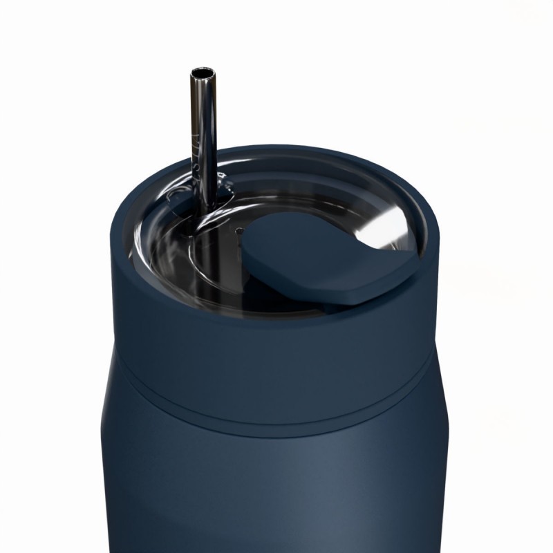 Ποτήρι Θερμός Ανοξείδωτο BPA Free 360ml Indigo Με Καλαμάκι Lens Save The Aegean Estia 