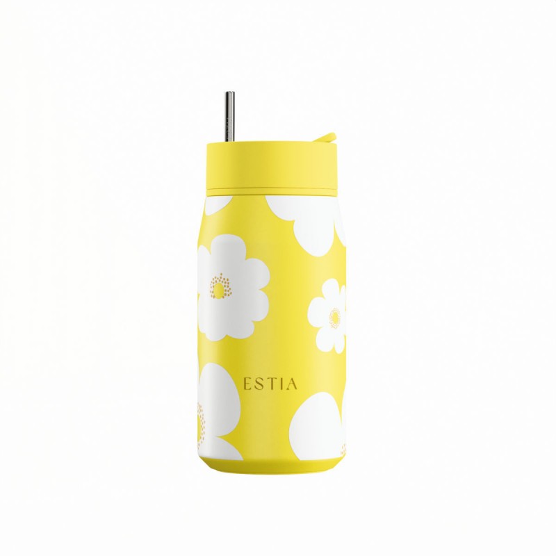Ποτήρι Θερμός Ανοξείδωτο BPA Free 360ml Yellow Daisy Με Καλαμάκι Lens Save The Aegean Estia 
