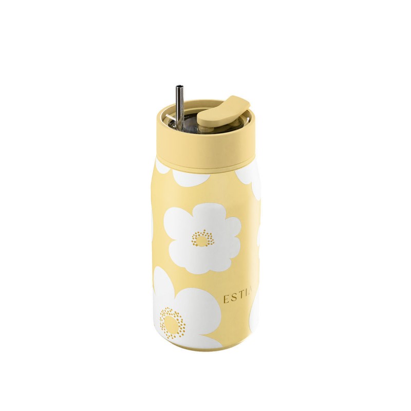 Ποτήρι Θερμός Ανοξείδωτο BPA Free 360ml Yellow Daisy Με Καλαμάκι Lens Save The Aegean Estia 