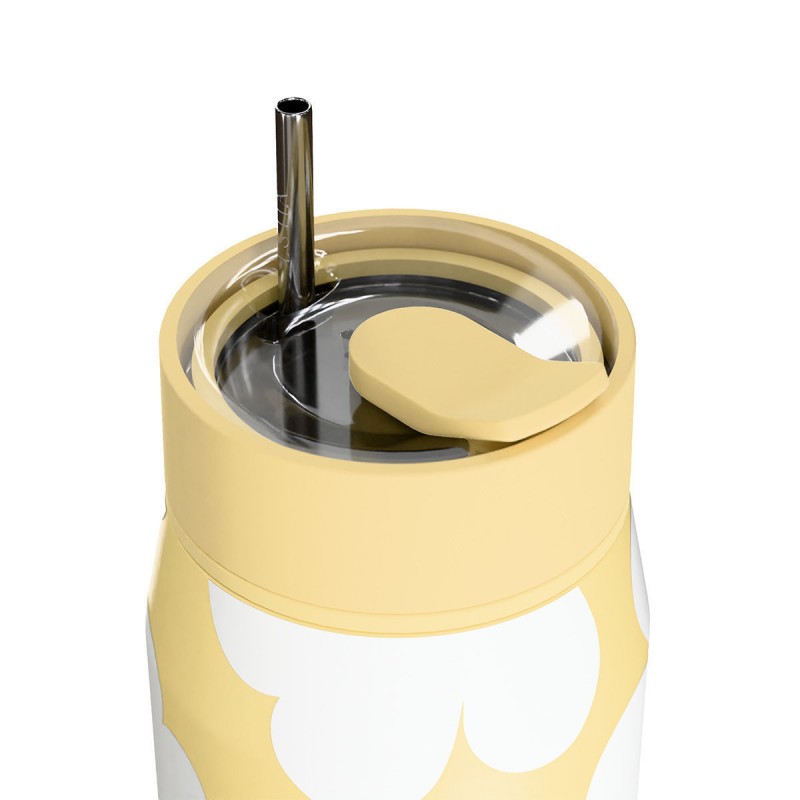 Ποτήρι Θερμός Ανοξείδωτο BPA Free 360ml Yellow Daisy Με Καλαμάκι Lens Save The Aegean Estia 