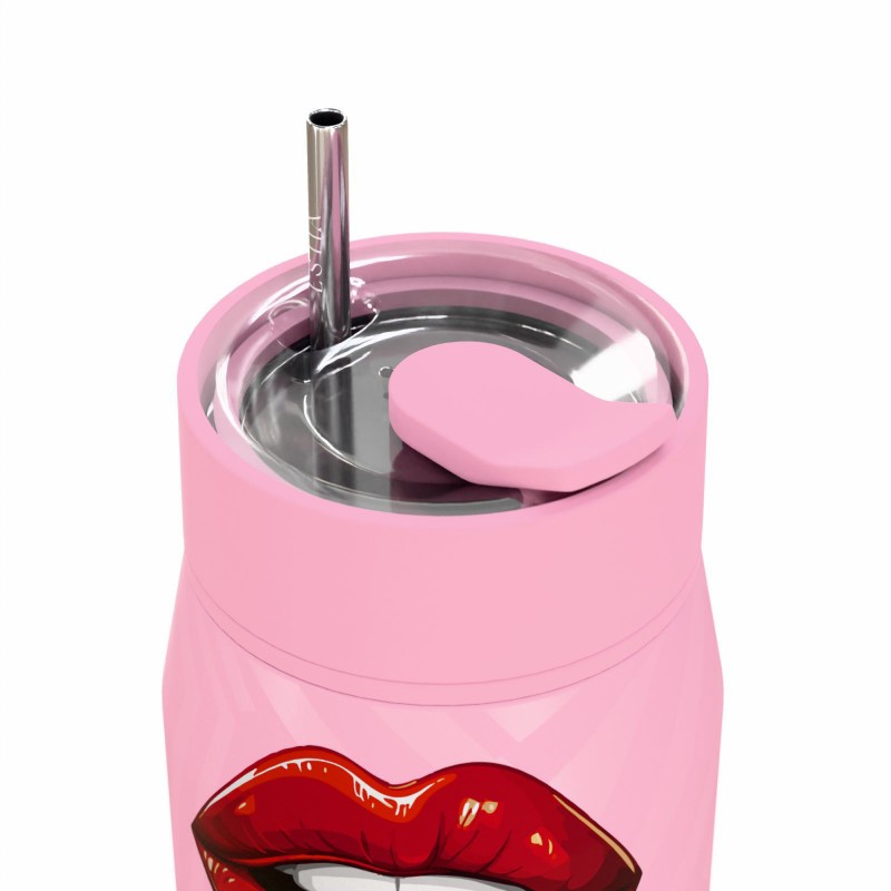 Ποτήρι Θερμός Ανοξείδωτο BPA Free 360ml Blush Pop Με Καλαμάκι Lens Save The Aegean Estia 