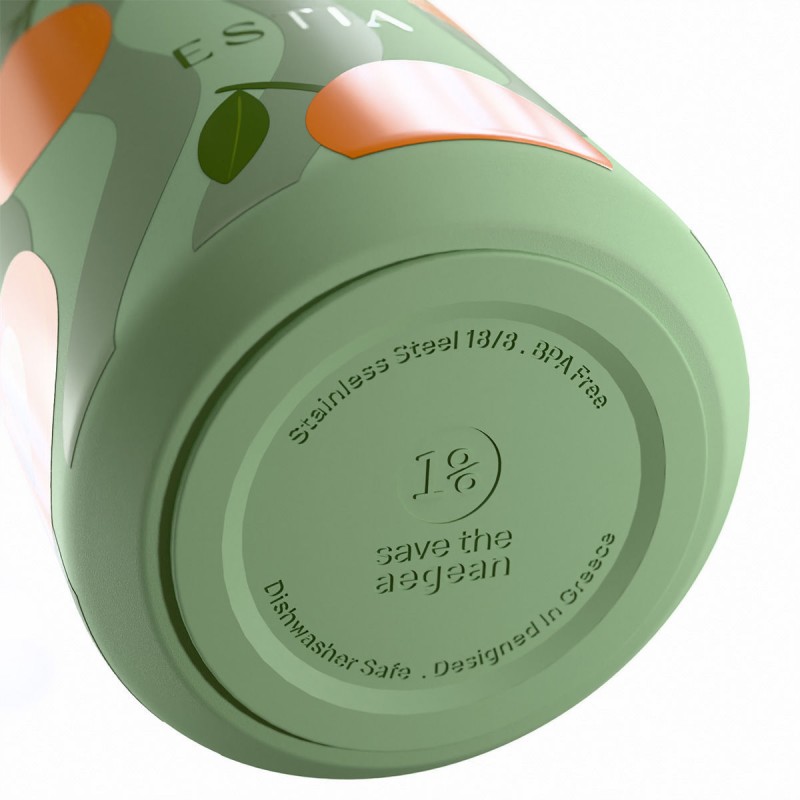 Ποτήρι Θερμός Ανοξείδωτο BPA Free 360ml Peach Garden Με Καλαμάκι Lens Save The Aegean Estia 