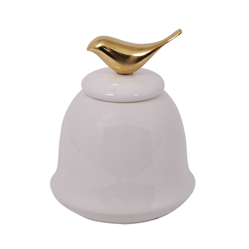 Βάζο Κεραμικό Λευκό Με Καπάκι Χρυσό Πουλί 1334-S