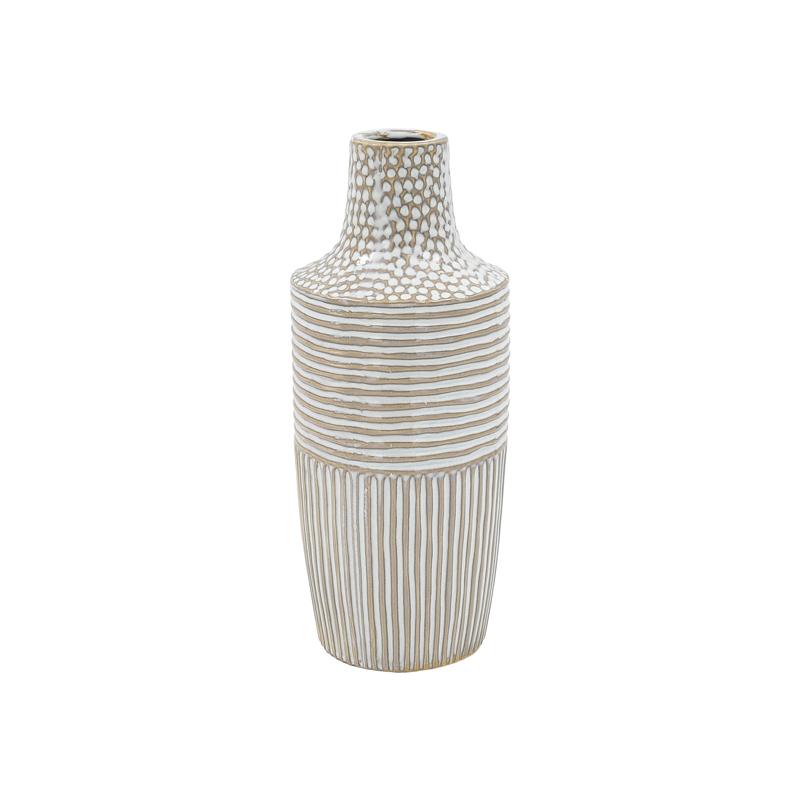 Κεραμικό Βάζο Fylliana Fl23767 Μπεζ-Λευκό Χρώμα 14X14X33Εκ