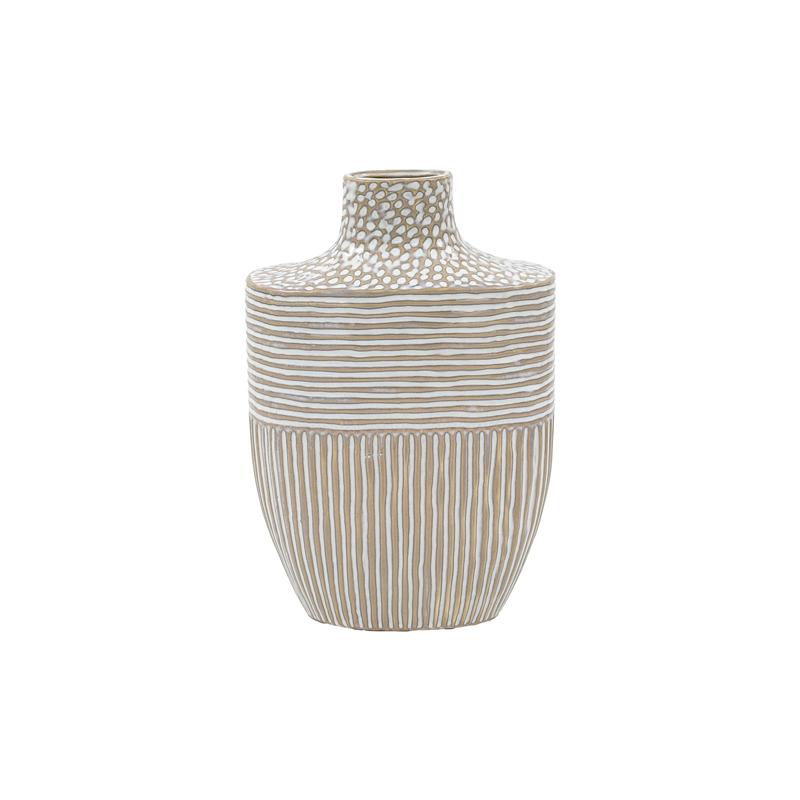 Κεραμικό Βάζο Fylliana Fl23763 Μπεζ-Λευκό Χρώμα 21X10X31Εκ