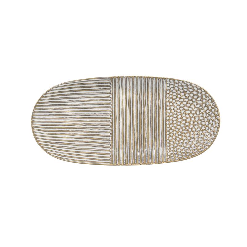 Κεραμικη Πιατελα Fylliana Fl23759 Μπεζ-Λευκο Χρωμα 39X18X4Εκ