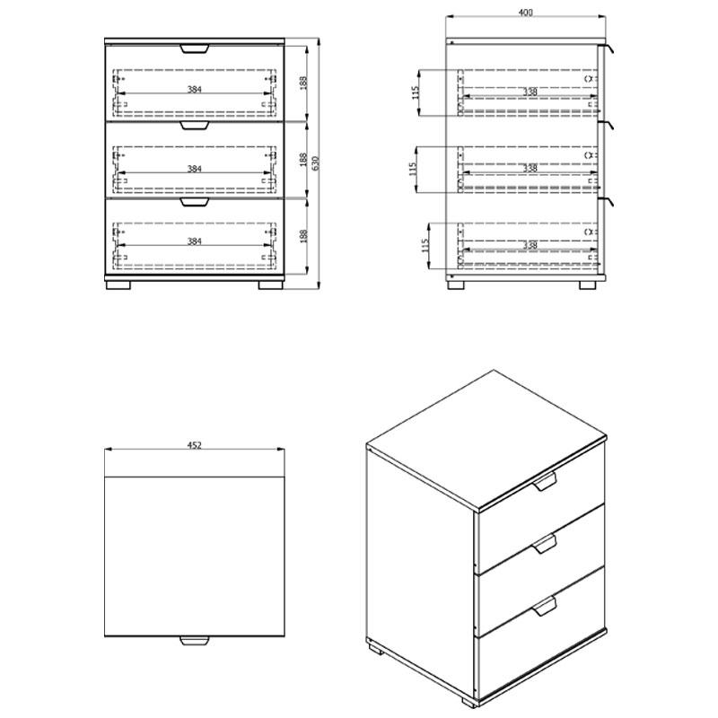 Κομοδίνο Duero 3F Grey Oak 45x40x63Εκ Fylliana