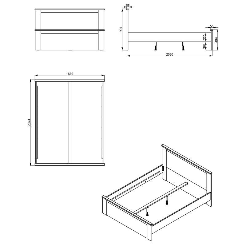 Κρεβάτι Διπλό Kent Bk 160 Grey Oak/White Oak 167x207.5x99.5εκ Fylliana