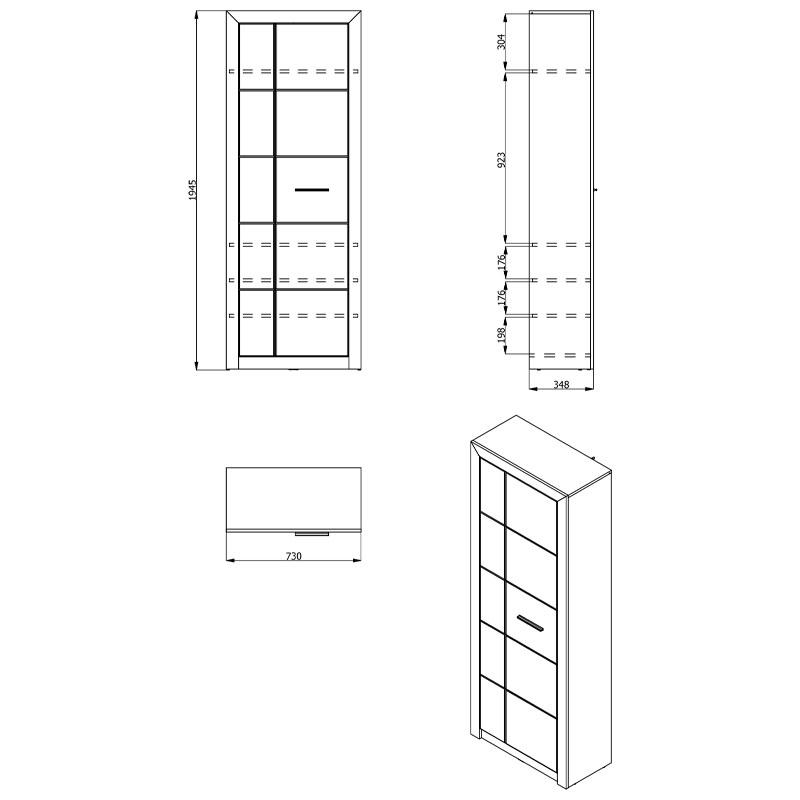 Έπιπλο Χωλ Astor P2 Grey Oak/Λευκή Λάκκα 73x35x194.5εκ