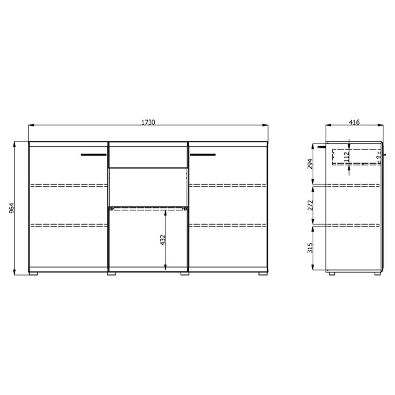 Κομότα Enzo 3K1F Λευκό/Μαύρο/Γκρι 173x41.5x96.5εκ